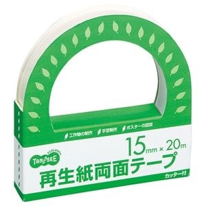 （まとめ） TANOSEE 再生紙両面テープ カッター付 15mm20m 1巻 15セット 7,341円