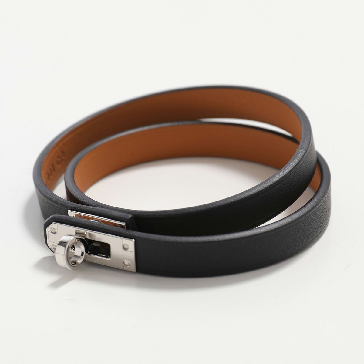 HERMES エルメス ブレスレット MINI KELLY DOUBLE TOUR ミニケリードゥブルトゥール メンズ スイフト レザー ダブルラップ ロゴ刻印 ブラック/SV金具
