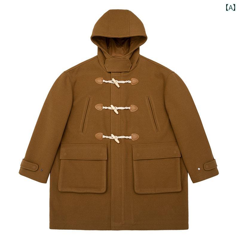 ダッフルコート メンズ アウター カジュアル おしゃれ トグルボタン 秋冬 レトロ ポケット 茶 グリーン