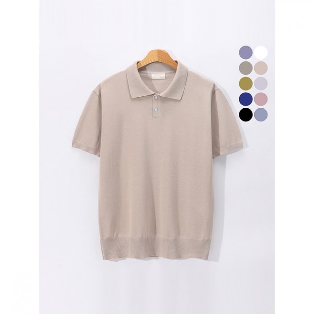 (Juans) クールサマーニットリネンライクカラーネック半袖Tシャツ DMCT2009