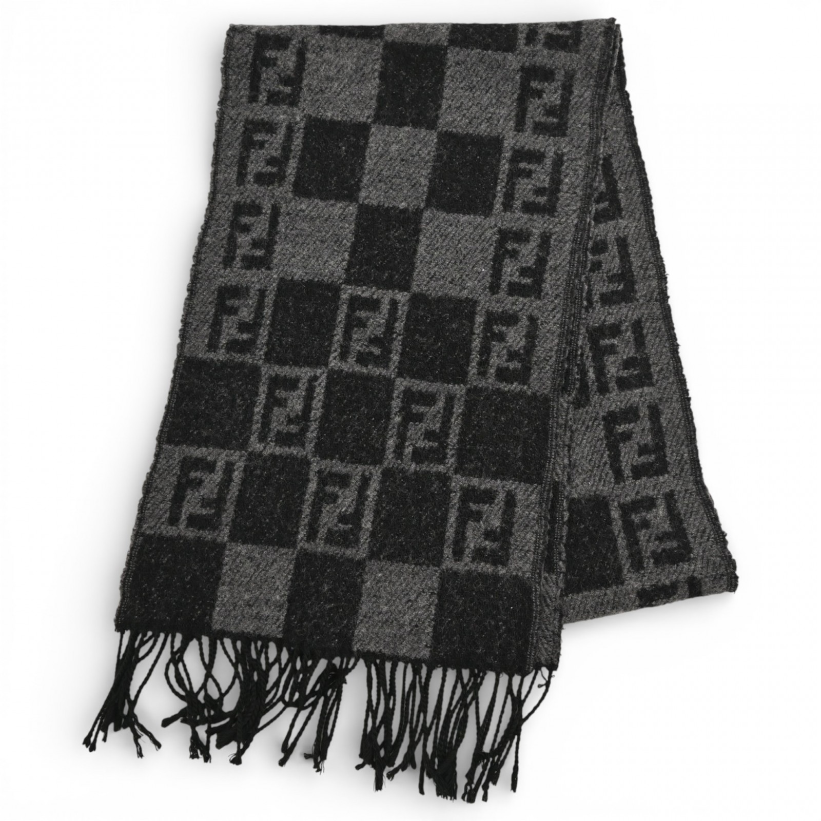 フェンディ ズッカ マフラー グレー×ブラック Bランク fe5607cb