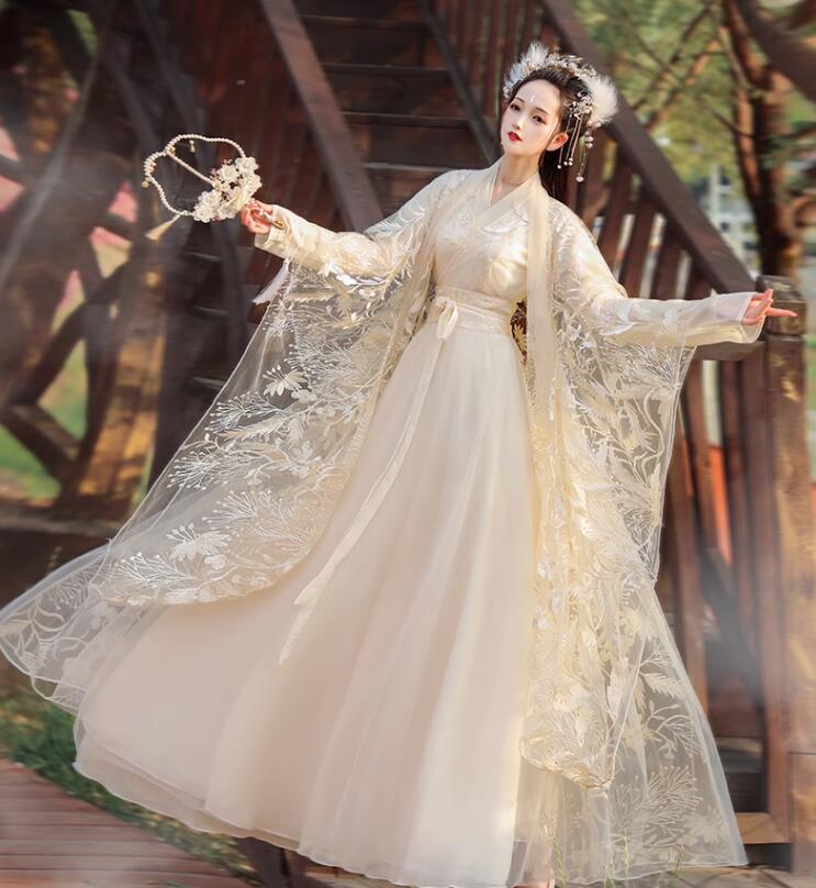 唐装 漢服 中国古代服装 レディース 大人 華流 ハロウィン コスプレ衣装 金色な刺繍 中国 古代 唐朝 時代劇 貴妃 姫様 コスチューム 可愛い チャイナ服 チャイナドレス 振袖羽織付き 豪華セット