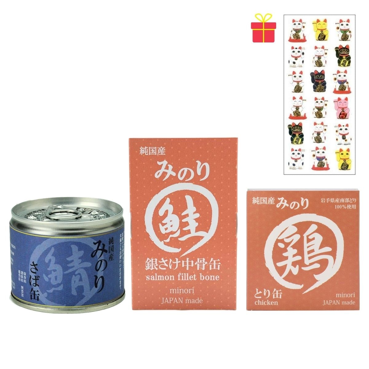 犬猫用 国産無添加詰め合わせ（さば缶24個・鮭缶24個・とり缶20個）【各1ケースセット】【金運招き猫シール1枚付】無塩 100％天然 ペットフード ウェットフード 日本のみのり 国産
