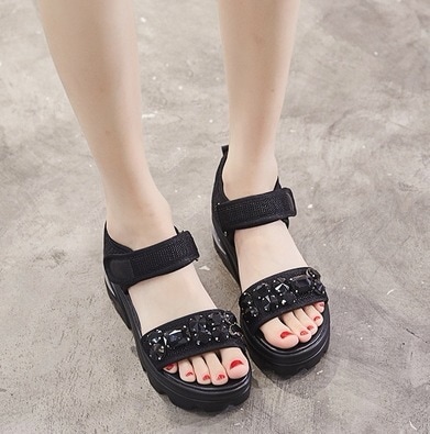 サンダル レディースシューズ レディースサンダル ラバーソール エアーソール 美脚 脚長 レースアップ ベルクロ ビジュー 装飾 かわいい 大人可愛い きれいめ シンプル カジュアル 大人 上品