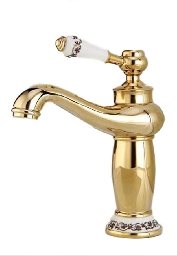 アンティーク 蛇口 シングルレバー 混合水栓 水道 ホース (ゴールド)
