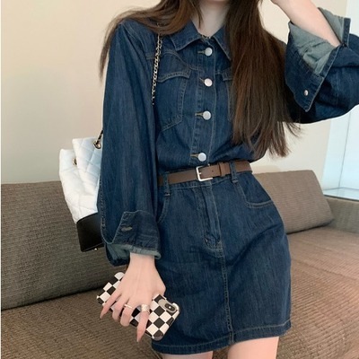 ワンピース デート デニムワンピース ショート ショート丈 袖あり 長袖 かわいい 大人可愛い きれいめ シンプル カジュアル 大人 上品 おしゃれ お洒落 主役級 存在感 春 秋 10代 20代