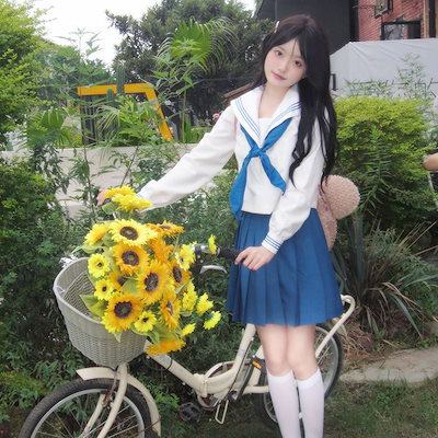 Qoo10] 白衣青三本セーラー服基礎モデルjk制服ス