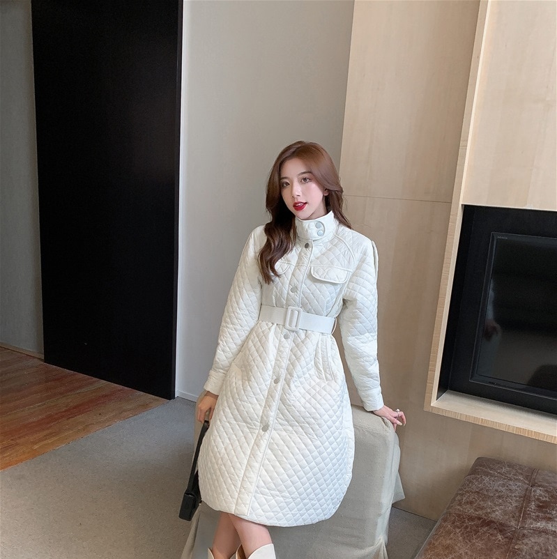 【送料無料】レディース 2カラー コート キルティング ウエストマーク ミディアム丈