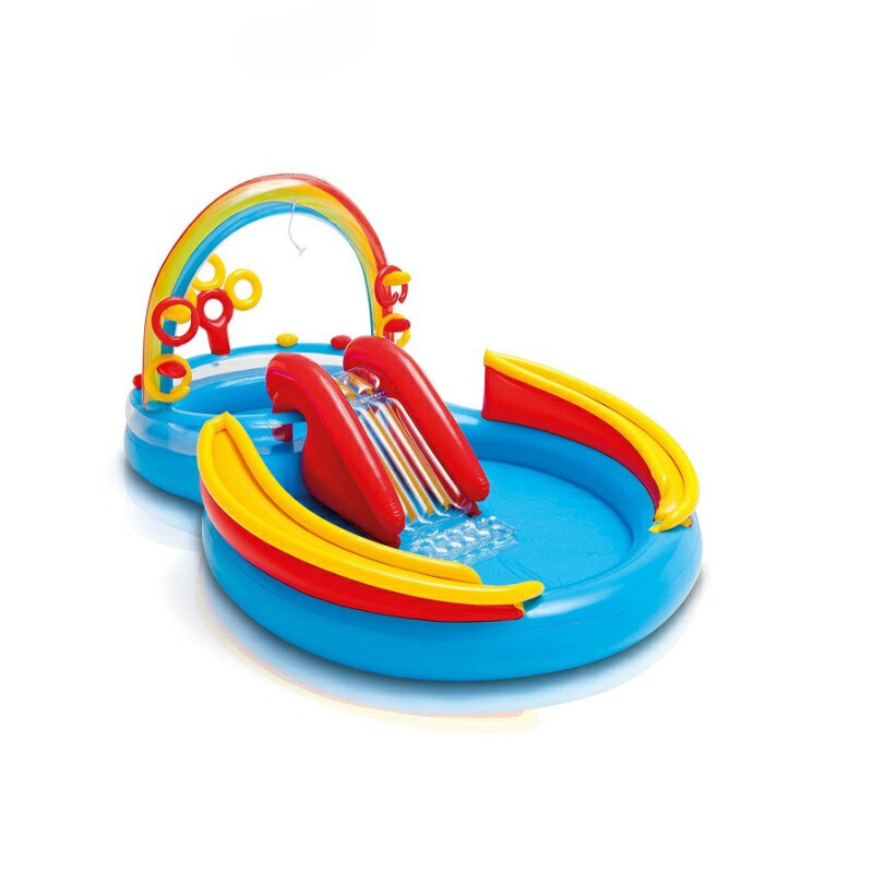 57453 INTEX レインボーリングプレイセンター 297×193×高さ135cm 日本正規品 プール すべり台付き キッズ ベビー 大人気 滑り台 ビニールプール