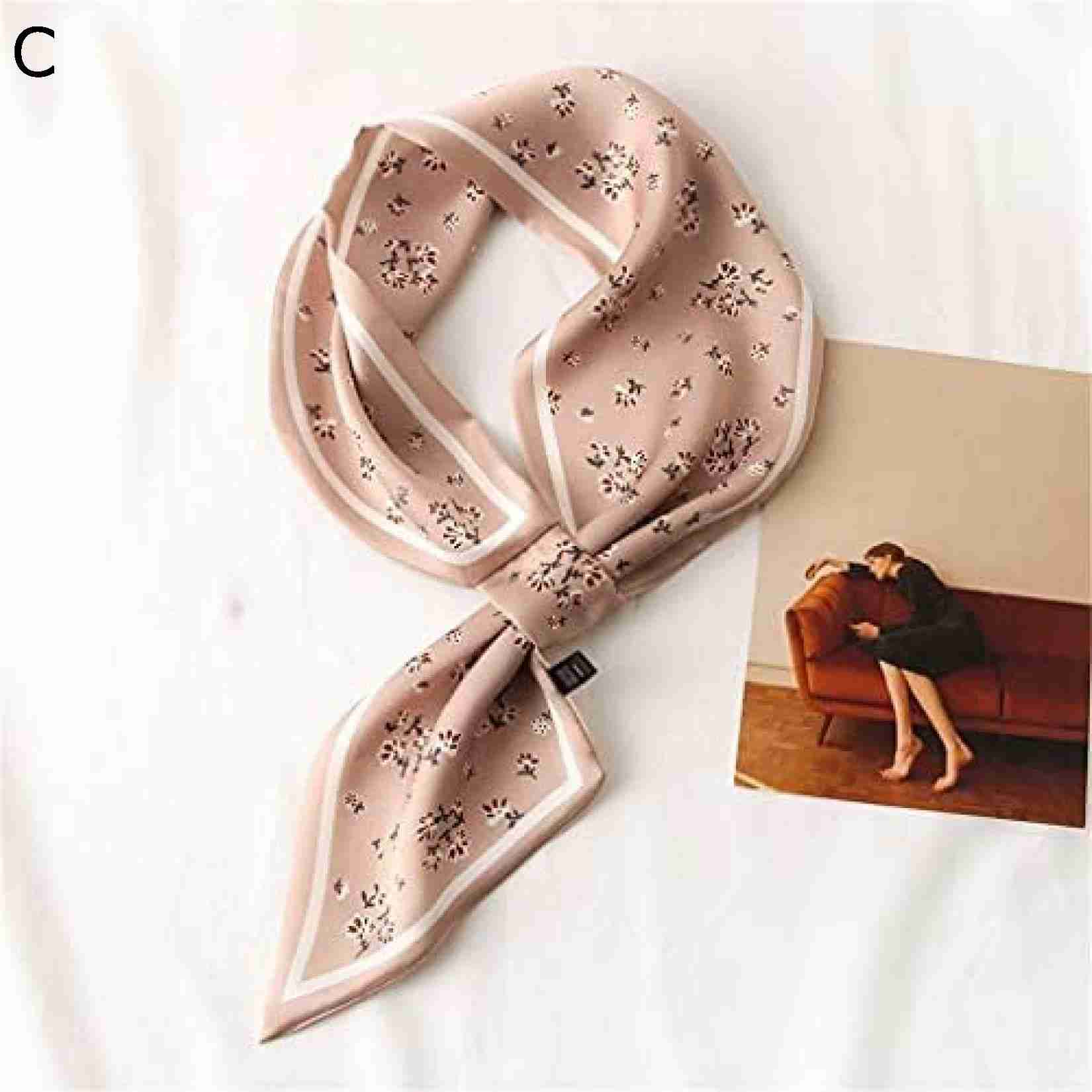 【20%OFFクーポン～】四角いスカーフヘアタイプリントサテンスカーフヘッドスカーフ女性のための小さなロングストリップスカーフ (Color : C Size : 15*70CM)