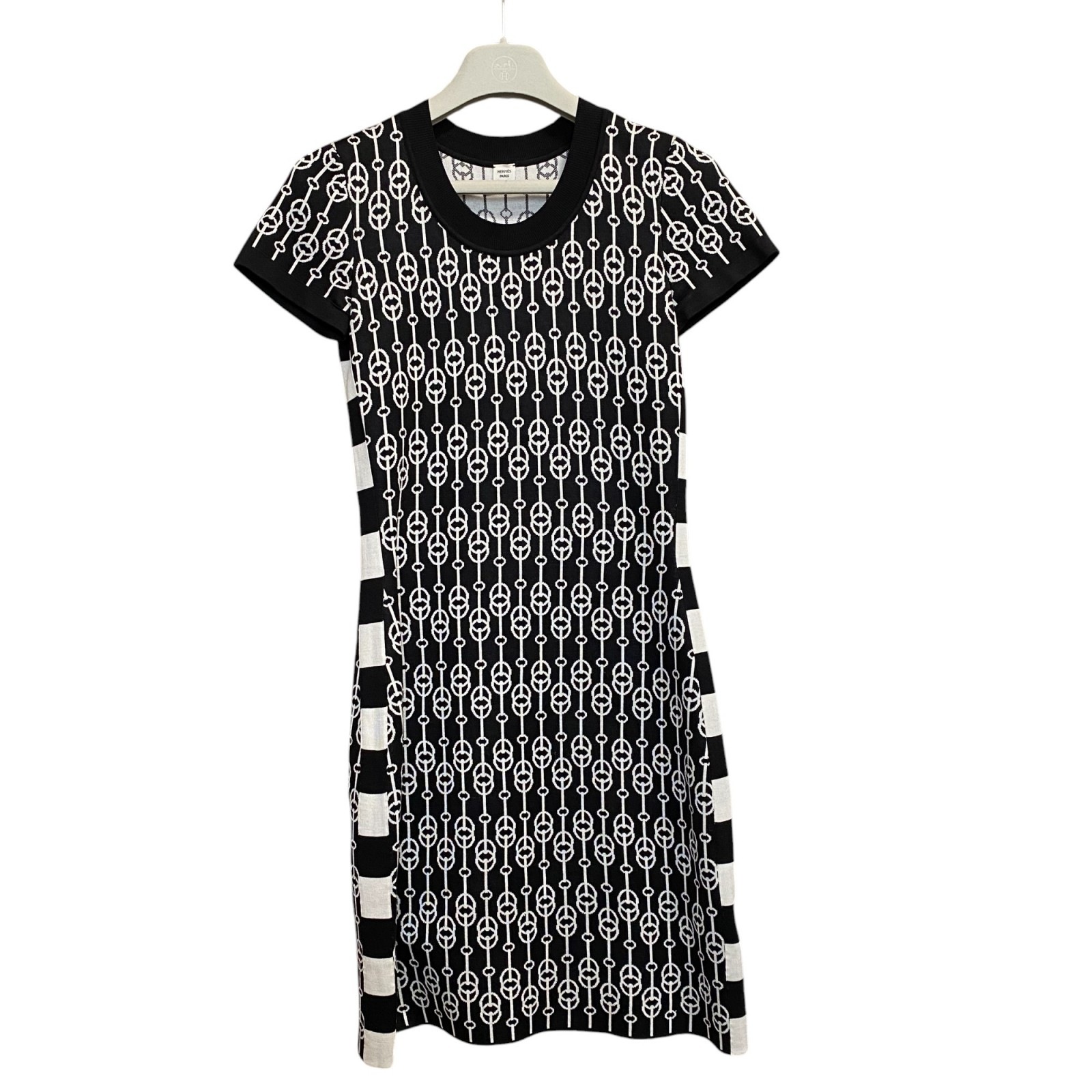美品 エルメス HERMES レディース シェーヌダンクル ワンピース 34 黒 シルク