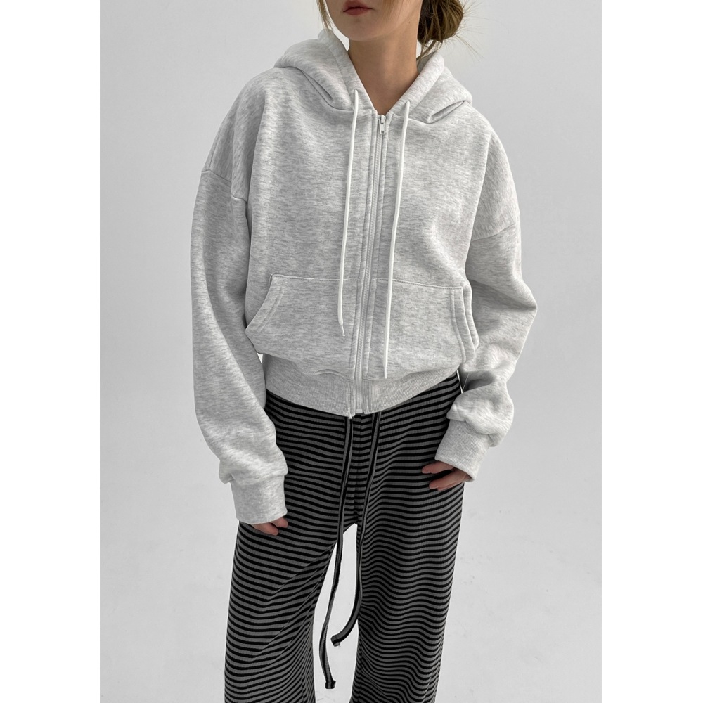 ブラックアップデュベン起毛クロップフーディージップアップ