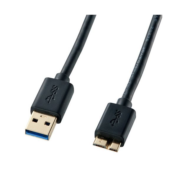 （まとめ）サンワサプライ USB3.0対応マイクロケーブル(USB IF認証タイプ) (A)オス-Micro(B)オス ブラック 0.5mKU30-AMC05BK 1本(10セット)