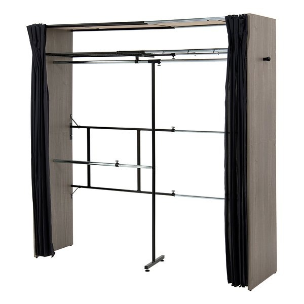 伸縮クローゼット グレー 棚なし 洗えるカーテン付き VR-7243GY