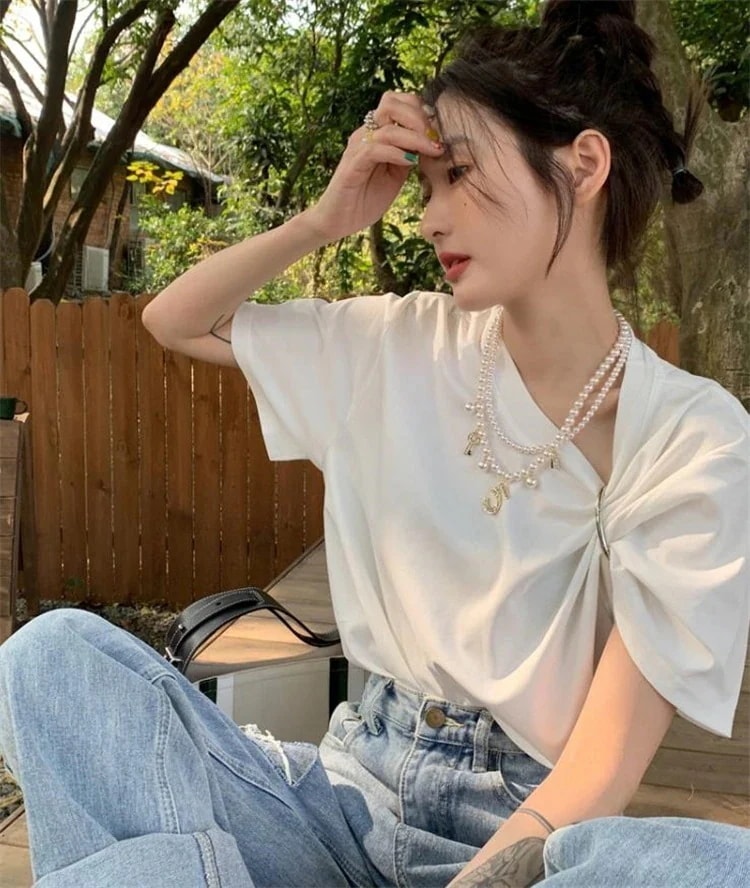 Tシャツ 半袖 ボトミングトップス メタルボタン トレンド 【10点セット】スタイル デザインセンス