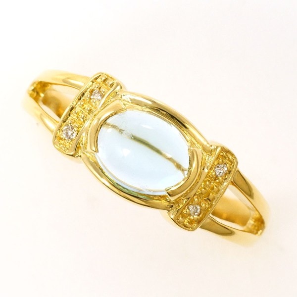 K18 18金 YG リング 12号 ブルートパーズ 1.125 ダイヤ 0.02 中古