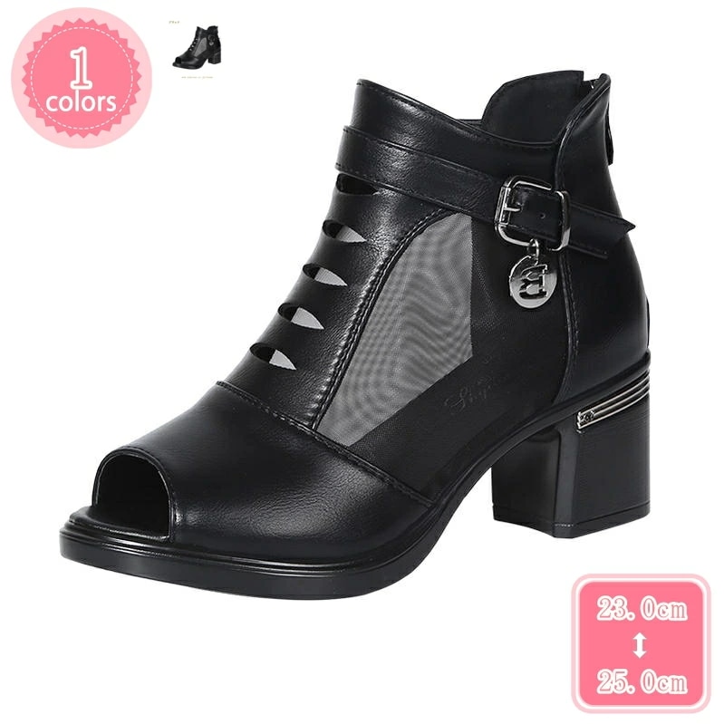 1000円OFFクーポン レディーズ ショートブーツ ブーツサンダル ファスナー サマーブーツ メッシュシューズ 厚底靴 6cm ハイヒール 太めヒール 美脚 おしゃれ 夏ブーツ ファッション 夏 コ