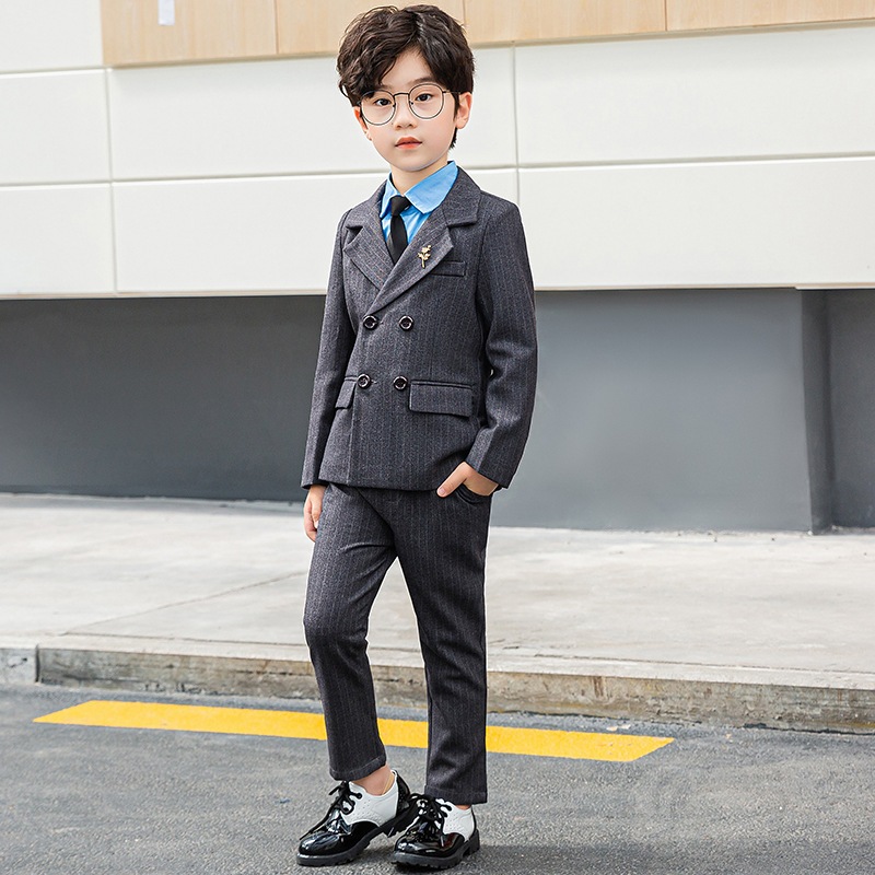 風子供服ブレスト子供スーツスリーピース春秋男の子ストライプベストスーツ