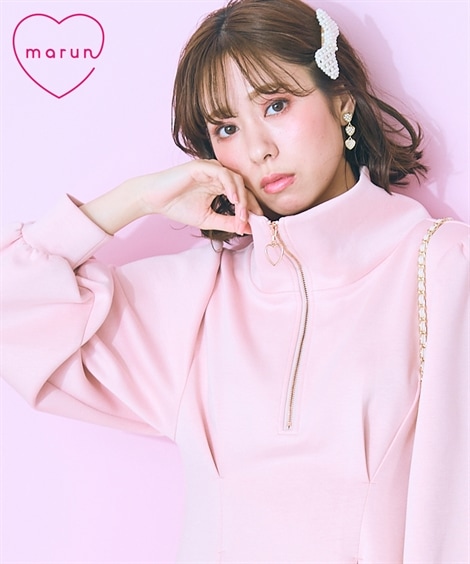 ミニ・ひざ丈/半袖 大きいサイズ ハーフZIPタックフレアワンピース marun