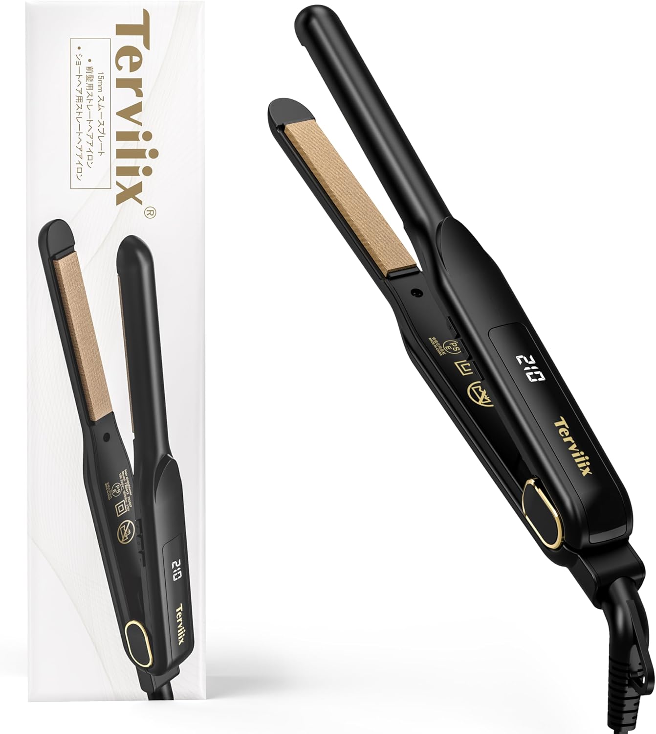 ストレートアイロン 15mm シルキーヘアケアプレート 前髪用 ヘアアイロンメンズ 持ち運びミニヘアアイロン 10段階温度設定120-210℃ 海外対応 収納ポーチ付き