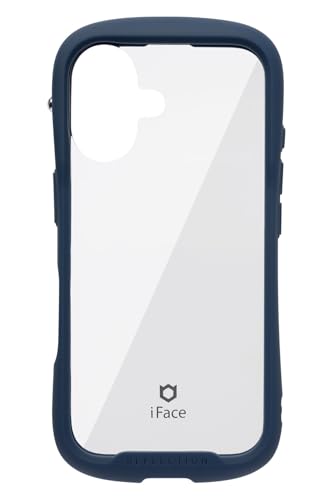 iPhone 16 ケース クリア 強化ガラス(ネイビー)【アイフェイス iphone16 ケース アイフォン16 カバー スマホケース 透明 黄変防止 耐衝撃 ストラップホール付き クリアケース 】