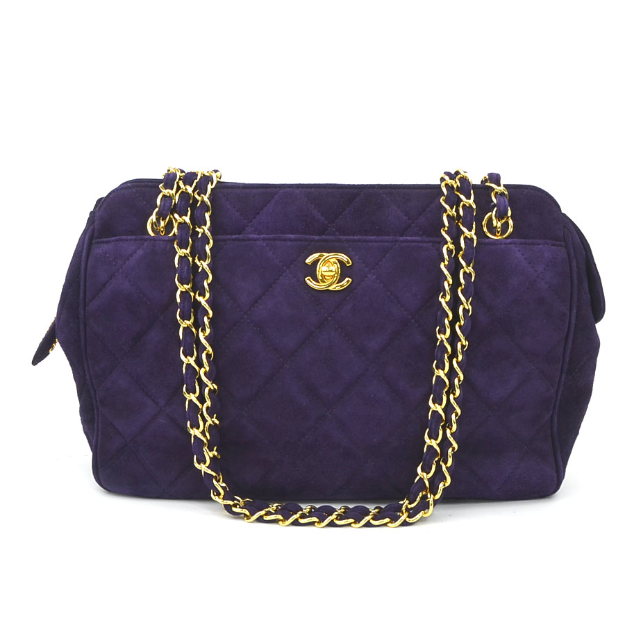 シャネル CHANEL ショルダーバッグ スエード/メタル パープル/ゴールド レディース e61094g