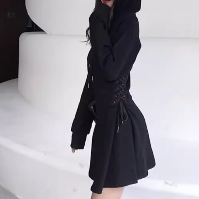 レディース スカート ワンピース プルオーバー パーカー スウェット ミニスカート ミニ ショート 膝上 長袖 フード 細身 Aライン リボン ハイウエスト 編み込み 伸縮性 かわいい 大人可愛い