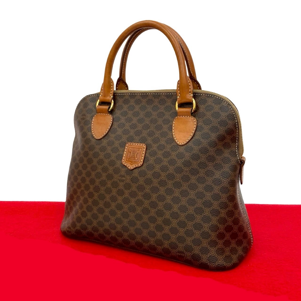 ヴィンテージ マカダム ブラゾン 柄 トリオンフ ロゴハンドバッグ レザー PVC ブラウン 931-6 41,795円