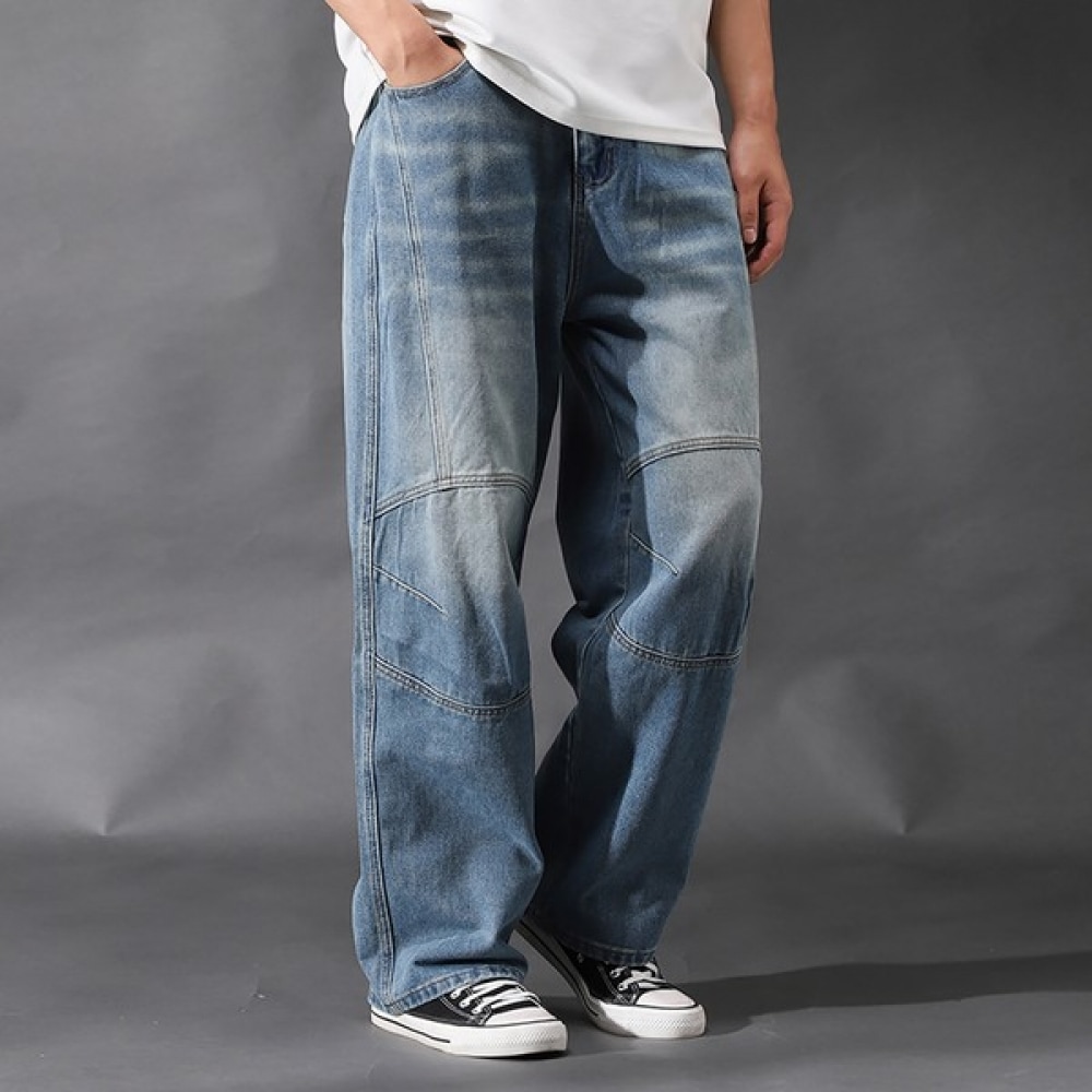 (Juans) ワイドビンテージウォッシュフロントカットブルーデニムパンツ JBCP9968