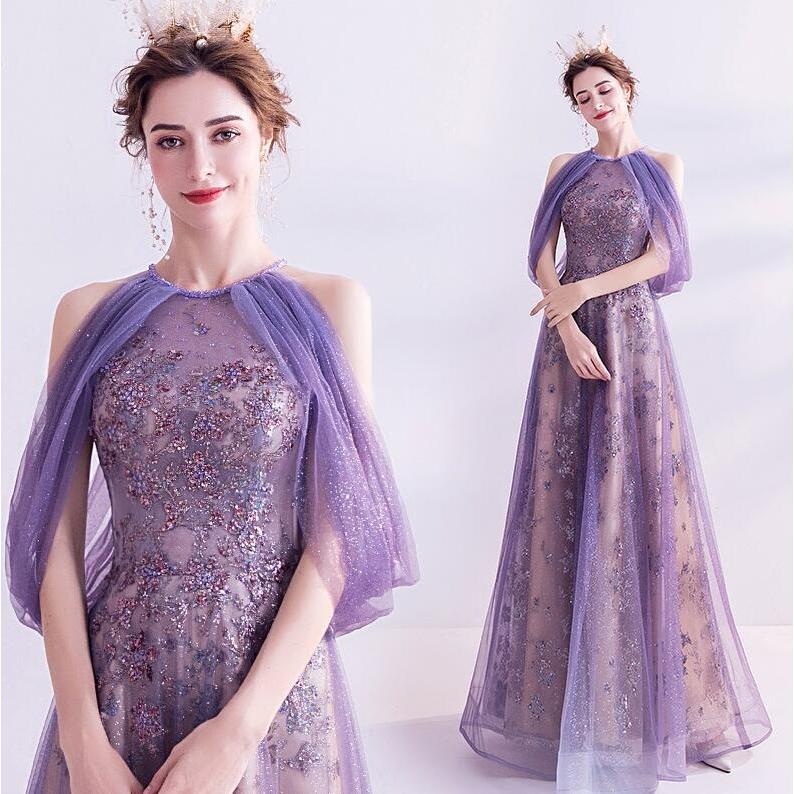 ロングドレス スパンコール 肩ショール付き ロング マキシ丈 キラキラ パーティードレス 立体花柄 ビーズ 結婚式 発表会 演奏会 二次会 お呼ばれ 成人式 ドレス