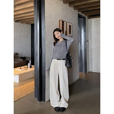 MULVANの黒のワイドパンツの女性の秋冬の筒はゆったりしていてほっそりしていてウエストが高いですコーディオンコーデュロイのカジュアルパンツ