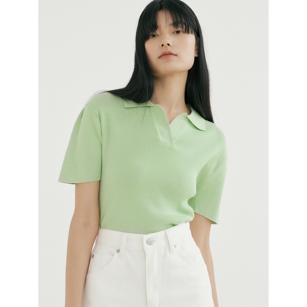 REORG ブロカラー半袖ニットアップルミント