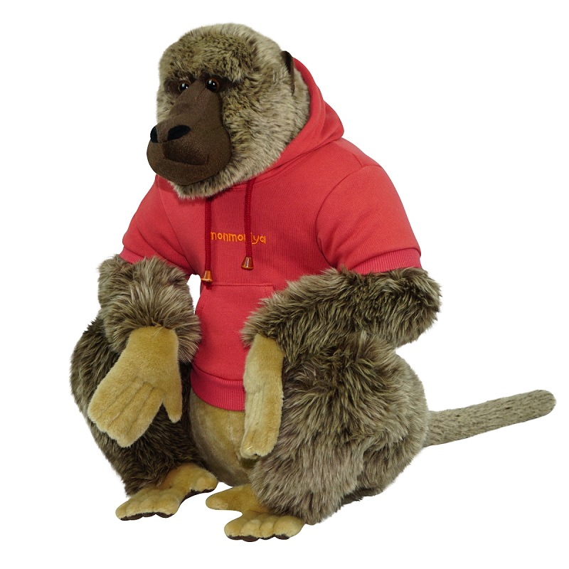 犬の猿ぬいぐるみ 赤色フードTシャツ