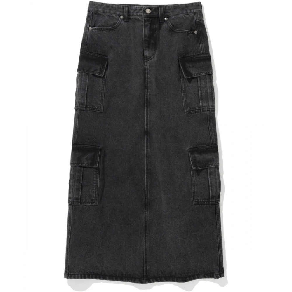 NOT4NERD W デニムカーゴロングスカート-ブラック