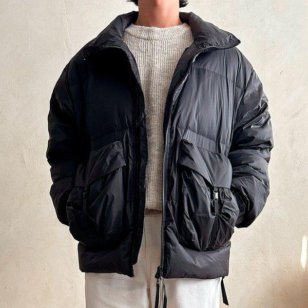 メンズオーバーフィットダックダウンビッグポケットパディングジャンパー BT-JUP-Q009-ブラック