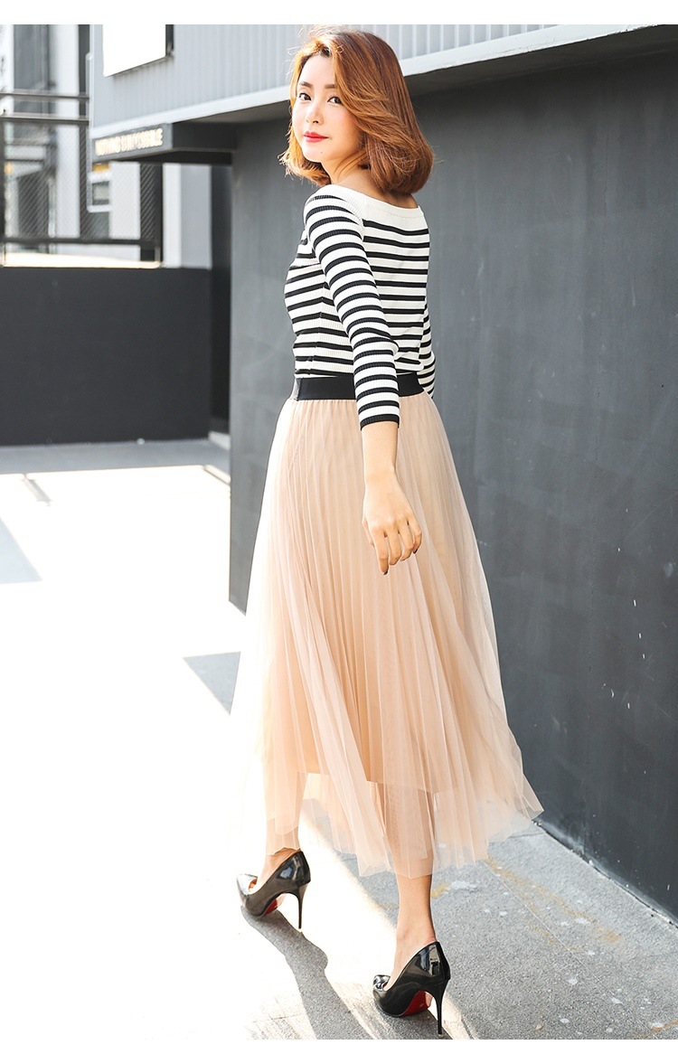 3127.ウエストゴム プリーツロングスカート（アプリコット）