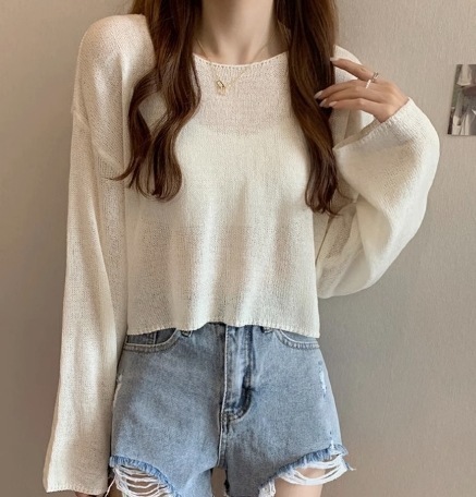 レディース トップス カットソー ニット 長袖 Uネック ラウンドネック 薄手 かわいい 大人可愛い シンプル カジュアル おしゃれ レトロ アジアン エスニック こなれ感 ラフ メンズライク マニッ