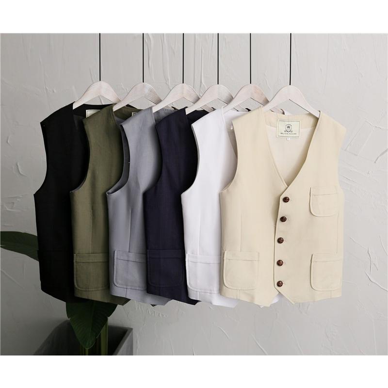 【急速出荷!】KC綿麻 ノースリーブジャケット メンズ ベスト ジレベスト 無地 薄手 サマーベスト カジュアル 紳士 ジレベスト 20代30代40代50代 通勤 春夏