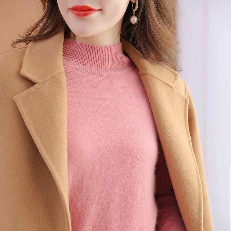 ファッション 服 オシャレ カワイイ シンプル 大カワイイ サイズ 婦服 フラッシュ セーター ハーフ タートル カラー 秋 シャツ ニット プルオーバー