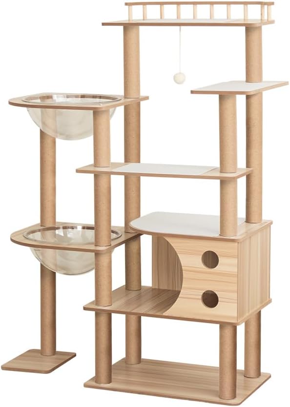 PETTIFUL キャットタワー 木製 据え置き おしゃれ シニア 大型猫 宇宙船 【