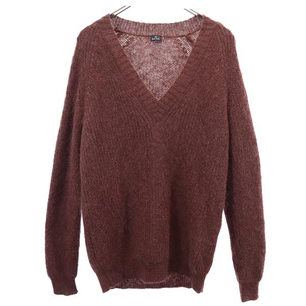 モヘヤ混合 長袖 Vネック ニット XL ブラウン メンズ