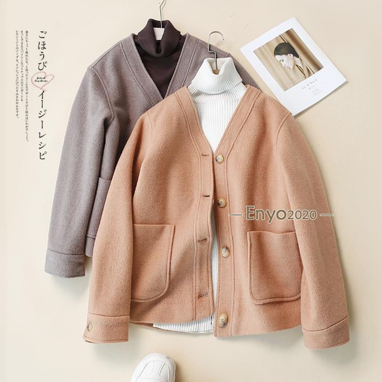 レディース こなれ感のあるウール地ノーカラーコート Vネック ゆったり コート オーバーサイズ 通勤 カジュアル 通学 きれいめ 大人 服 服 スプリングコート