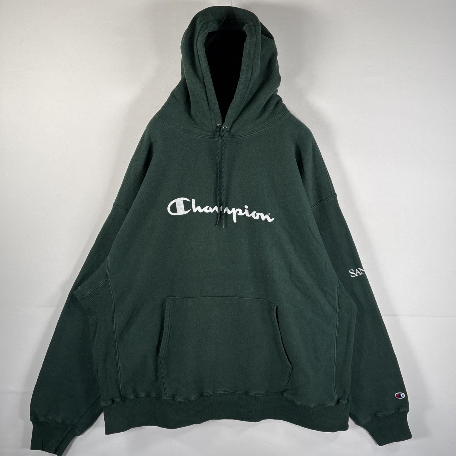 古着 パーカー 大きいサイズ プレミアムリバースウィーブ ビッグロゴ ヘビーウェイト XXXL グリーン メンズ