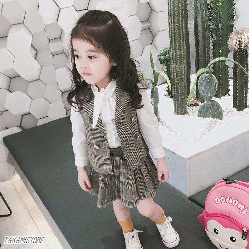 【急速出荷!】【制服標準装備】子供スーツ フォーマル 子供服 セットアップ キッズ 長袖 春秋 ３点セット ベスト シャツ スカート 入学式 卒業式 可愛い おしゃれ 通学着