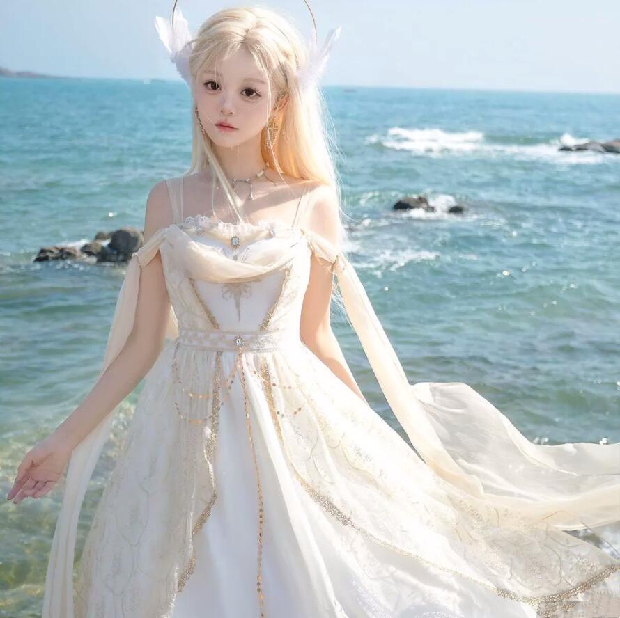 【TikTok人気新品】お姫系 コスプレ 衣装 天使 プリンセス コスプレ ドレス ボートネックドレス ロング丈 ロリータ服 女性 ハロウィン コスチューム 学園祭 文化祭 イベント 変身仮装 漢元素