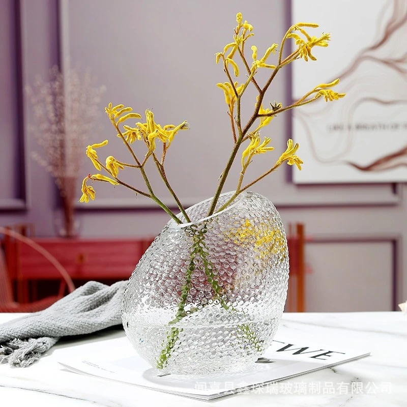 【20点セット】【送料無料】欧風軽量贅沢斜口透明ガラス花瓶挿花器リビングテーブル家庭水耕アクセサリー芸術置物