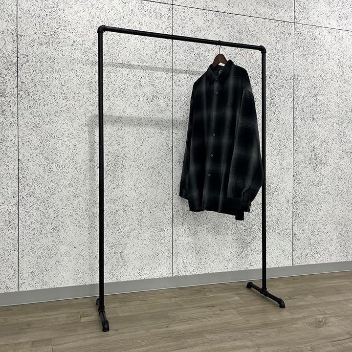 ハンガーラック ガス管 アイアン 黒 パイプ インダストリアル 収納 什器 (ブラック, 幅100cmx高150cm)