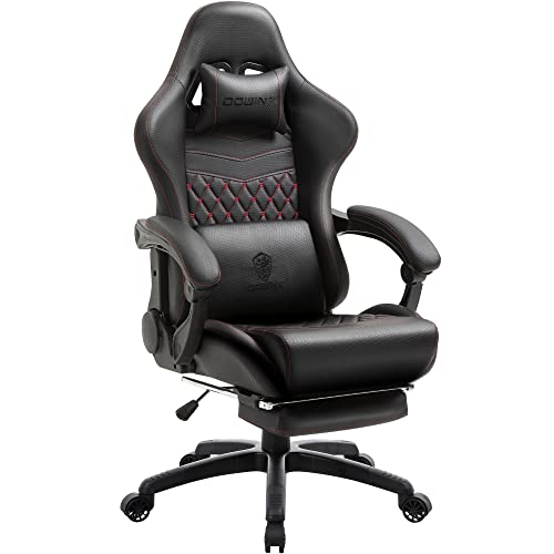 Dowinx ゲーミングチェア オフィスチェア パソコンチェア PC チェア 椅子 腰の振動機能 新開発炭素繊維レザー 人間工学 伸縮可能のオットマン 調節可能ランバーサポート (ブラック)