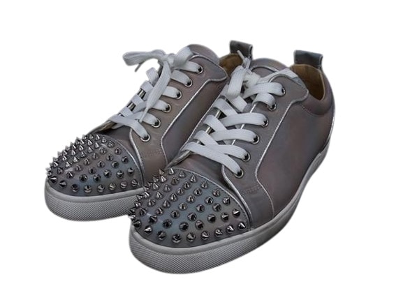 クリスチャンルブタン スニーカー ルイス ジュニア スパイク オルラト ナイロン系 ラバー レザー - ローカット スパイクスタッズ 参考サイズ27cm グレー系【本物保証】