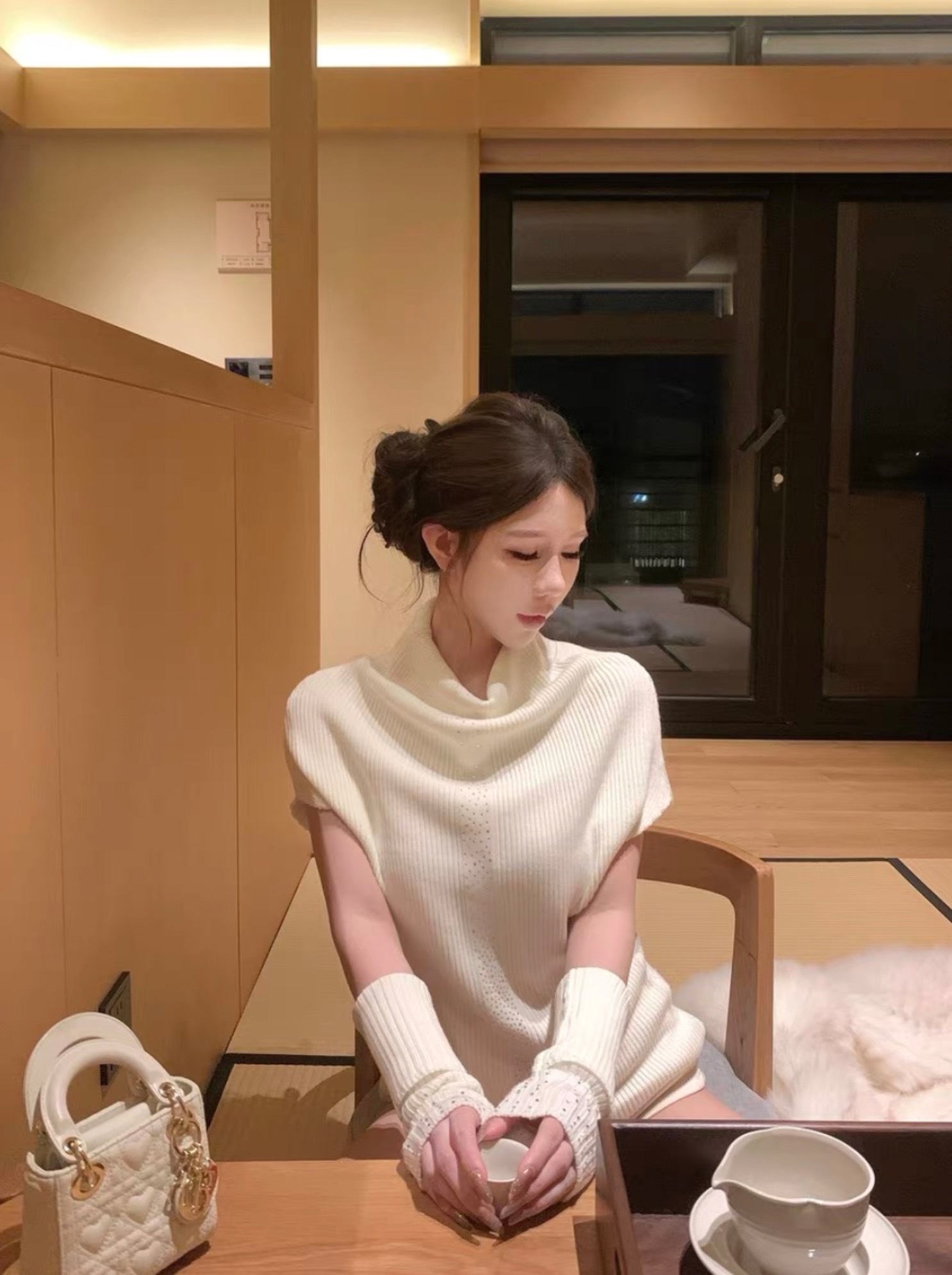 (2color) キュービックタートルネックアームウォーマーニット